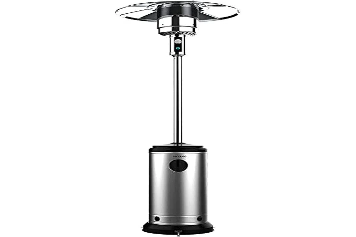 Cecotec Calefactor de Exterior a gas Ready Warm serie 8800 Outdoor Microclimate. 14000 W, Gas Butano o Propano, Forma de Seta, Termostato, Acero, Ruedas, Cobertura 15 m2