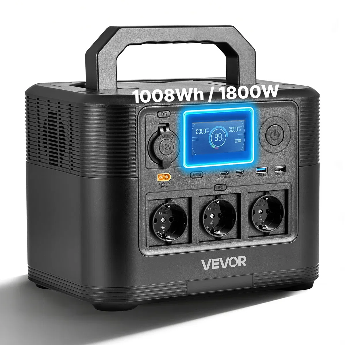 VEVOR Estación de Energía Portátil 1800 W, Generador de Energía Batería de Respaldo LiFePO4 1008 WH, con 8 Puertos de Salida para Hogar, Campamentos, Viajes en Autocaravana, Panel Solar No Incluido