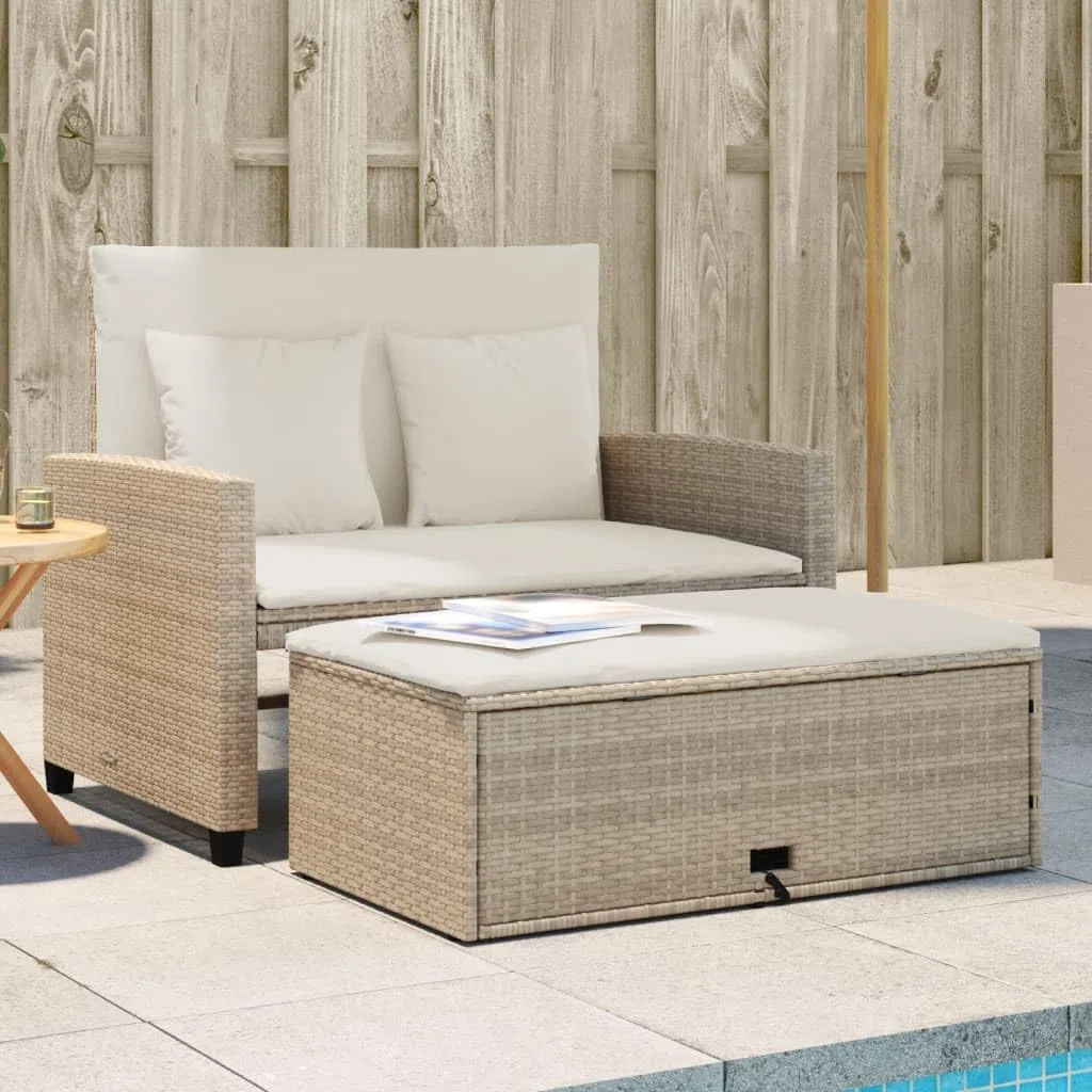vidaXL Sofá de Jardín con Cojines de 2 Plazas, Asiento Exterior, Sofá Biplaza, Mueble para Patio Terraza Balcón, Ratán Sintético Beige
