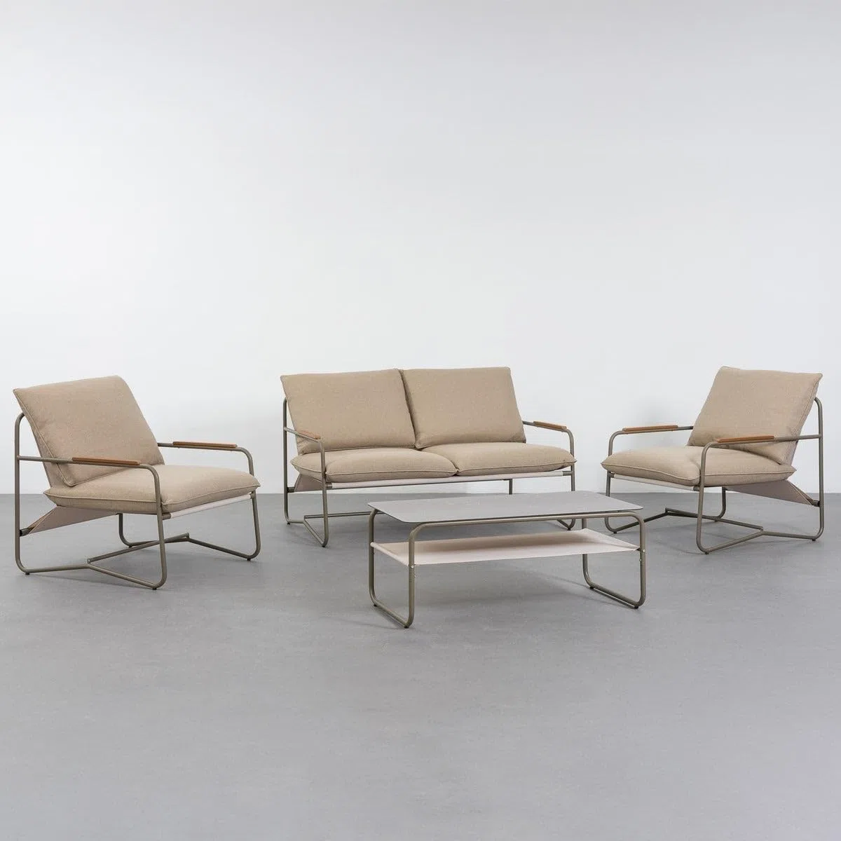 LOLAhome Conjunto de Jardín Vesta con Sofá, Mesa y 2 Sillones, Desenfundable, de Color Gris de Acero y Cristal para Terraza y Exterior