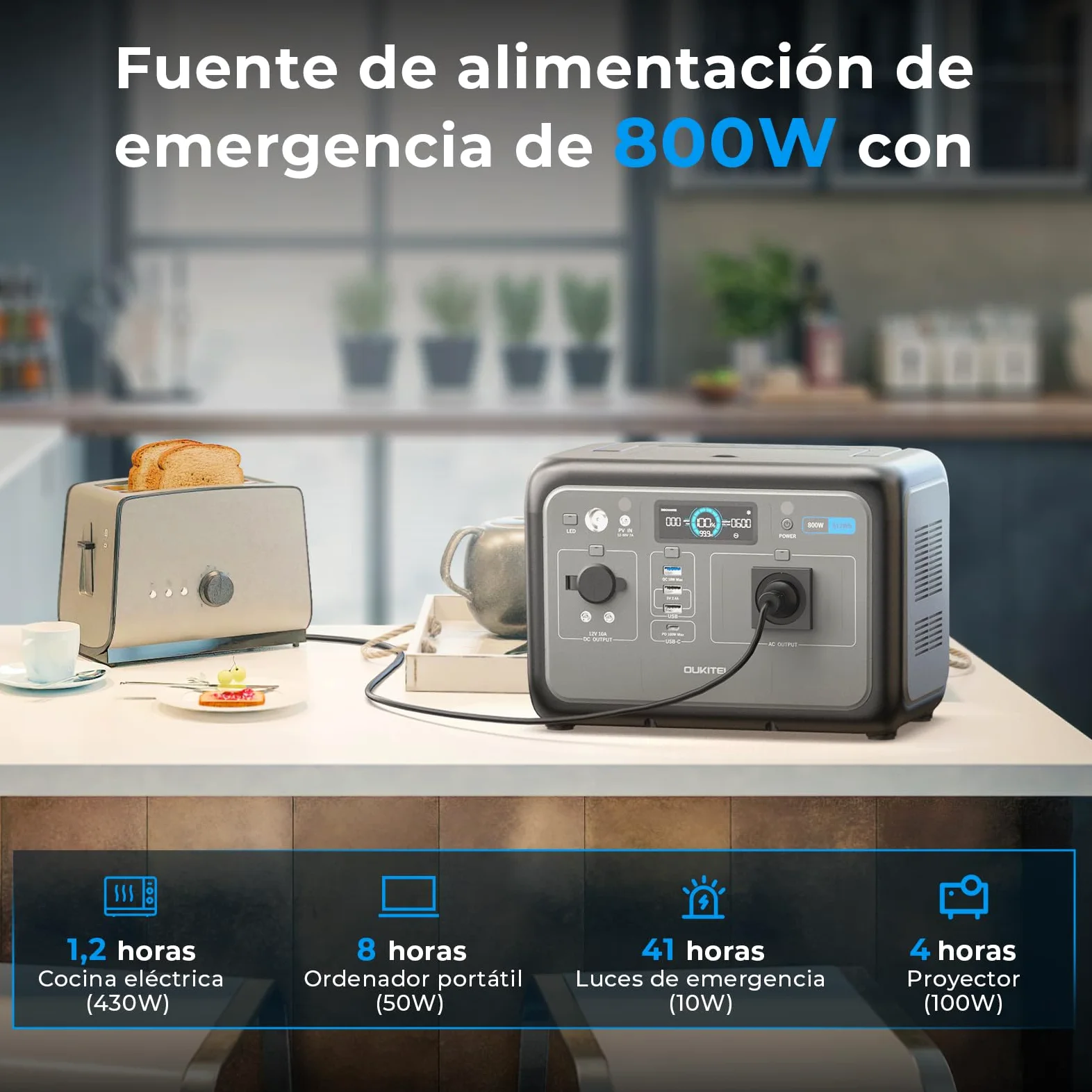 OUKITEL P800 Estación de Energía Portátil 800 W, Generador Solar con Batería Lifepo4 512 Wh, Generador con Salidas USB A Y C, Potencia Máxima de 1600 W, Ideal Para Acampadas