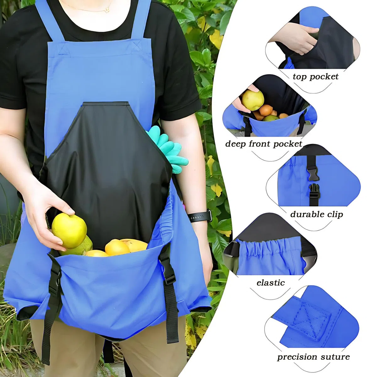 Bolsa De Recogida De Frutas Del Delantal, Azul Delantal De Jardinería, Bolsillo De Liberación Rápida Para Huerto y, Bolsa Para Recoger Frutas, Verduras, Bayas, Bolsa Para Recoger Jardín
