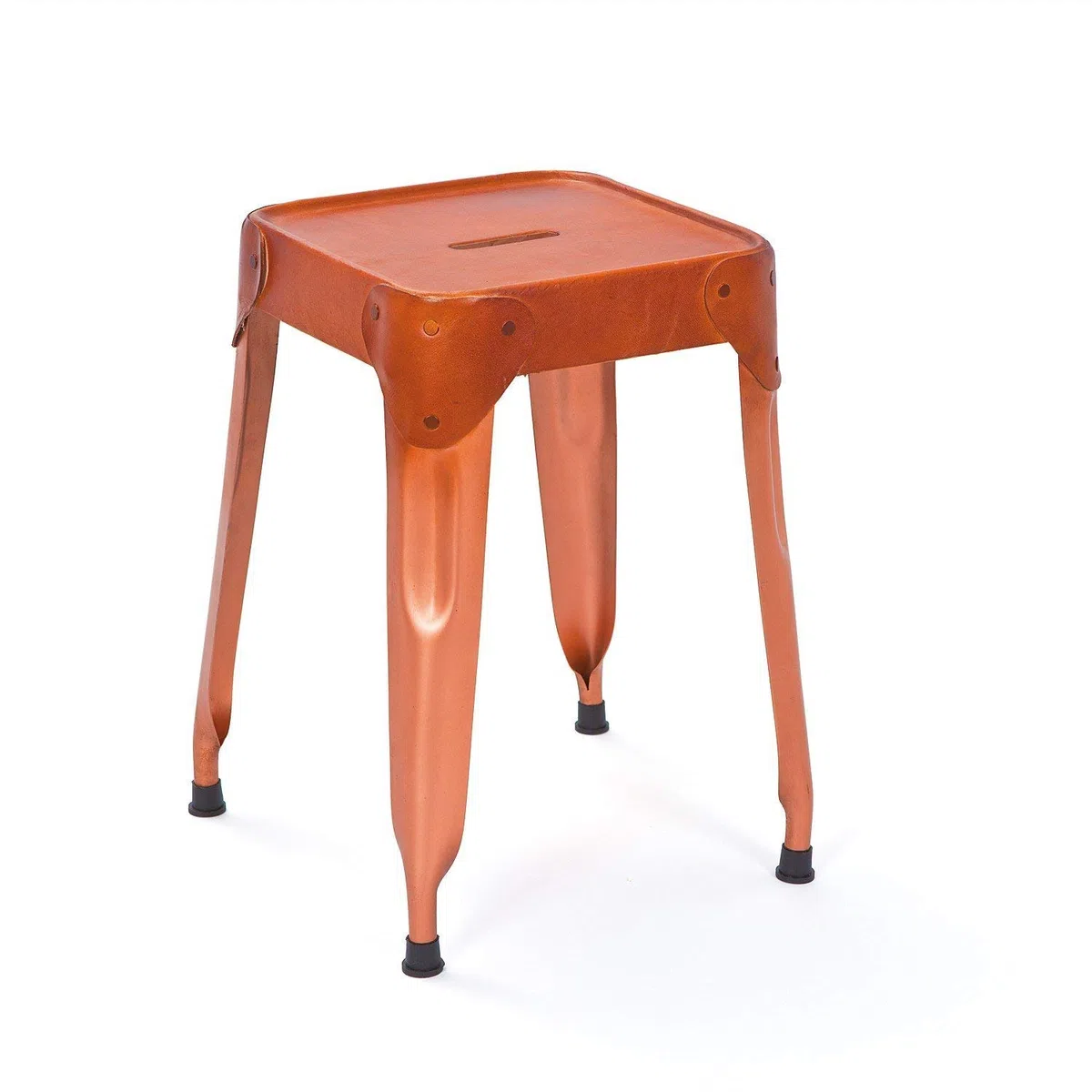 Inter Link - Juego de 4 taburetes - Metal Cobre - Asiento Cuero - Reema