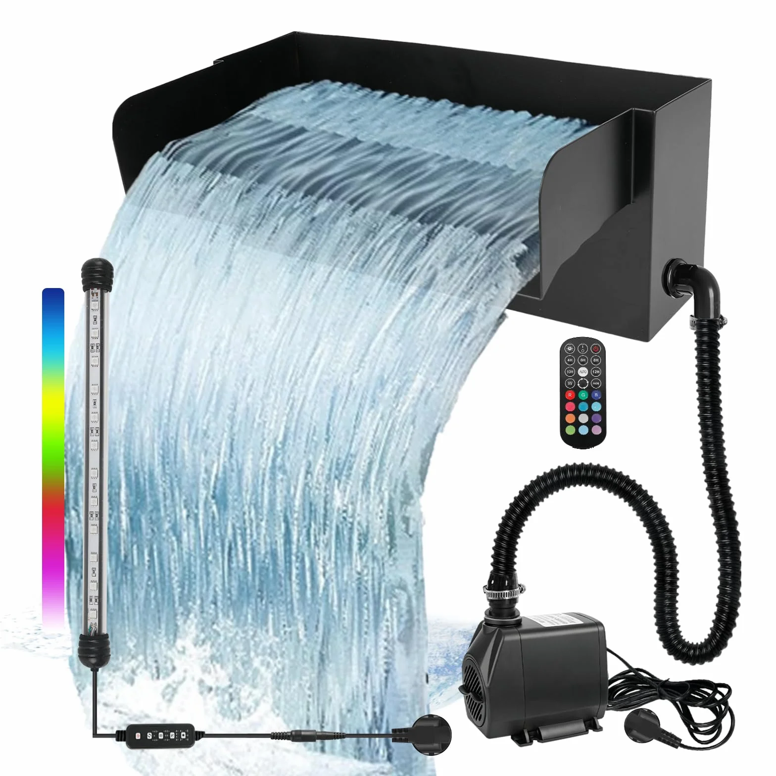 Derramadero de cascada para estanques de jardín, kit de fuente de estanque de acero inoxidable de 30 cm con bomba de 45 W 3000 L/H para estanque, piscina, jardín, decoración de patio