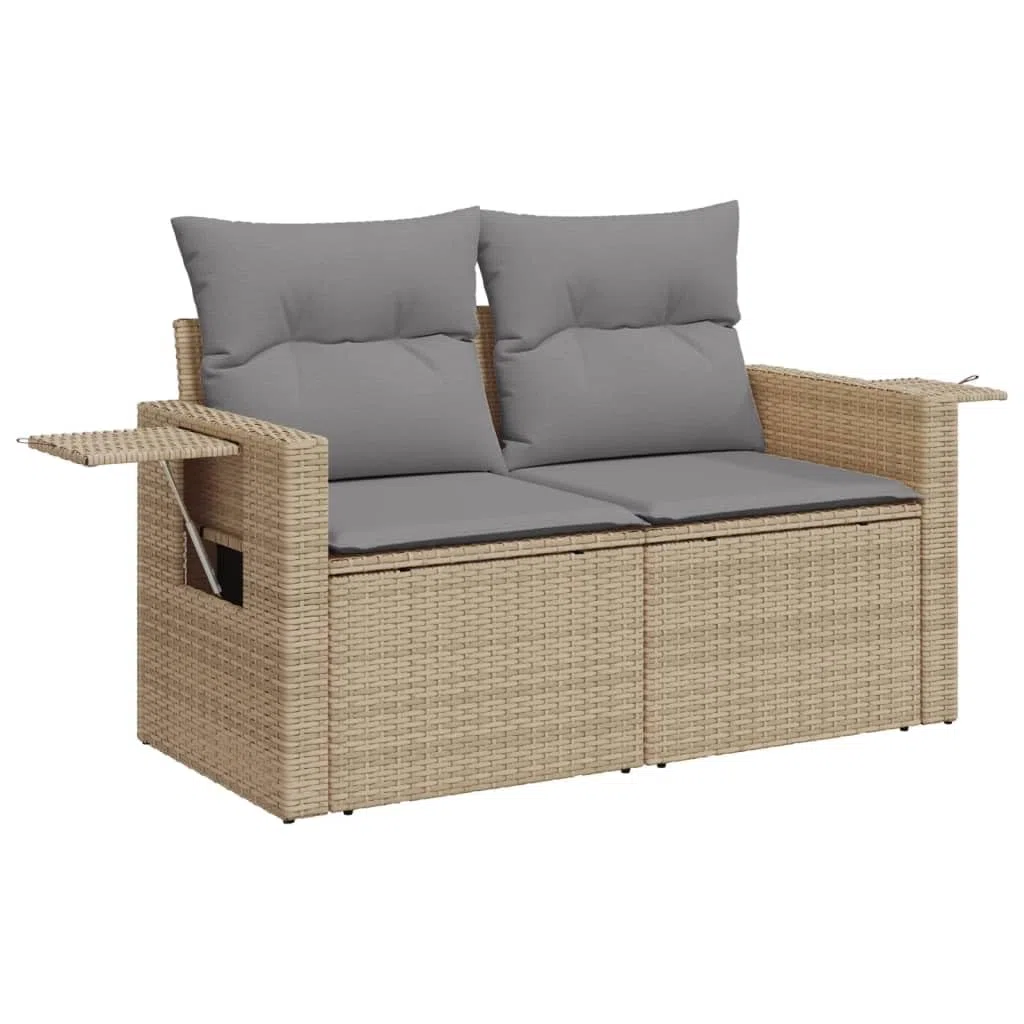 vidaXL Sofá de Jardín de 2 Plazas con Cojines, Sillón de Exterior, Sofá Modular, Asiento para Patio Terraza Balcón, Ratán Sintético Beige