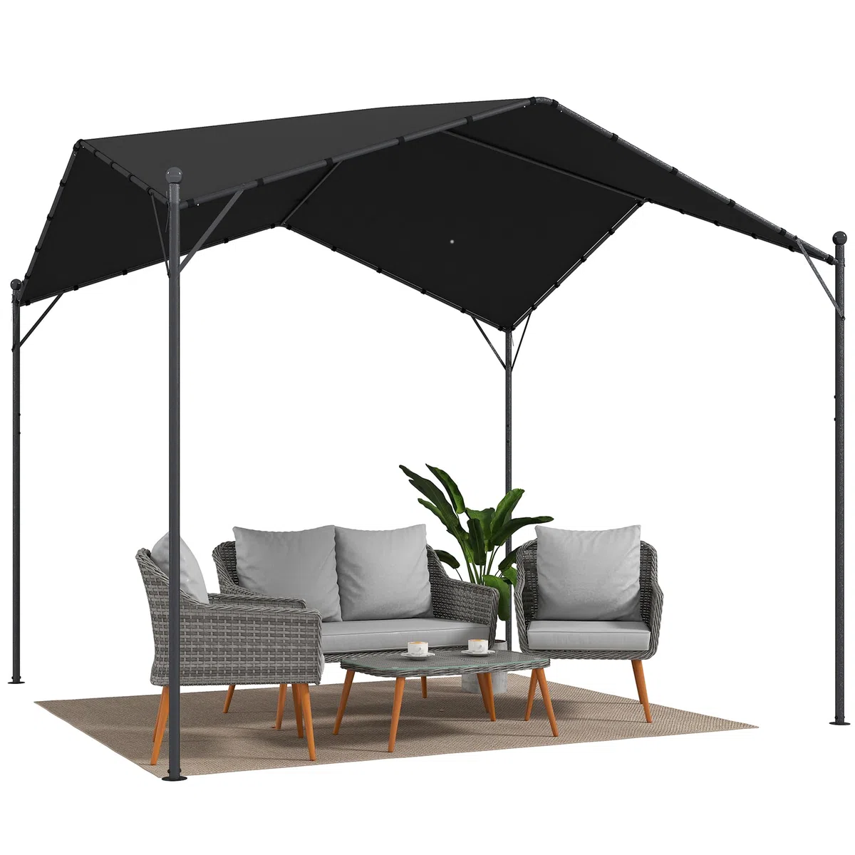 Outsunny Pérgola de Jardín 3x3 m, Cenador de Jardín con Techo Inclinado, Dosel UPF30+ y Estructura de Metal Galvanizado, Pabellón para Exterior, Patio, Terraza, Gris Oscuro