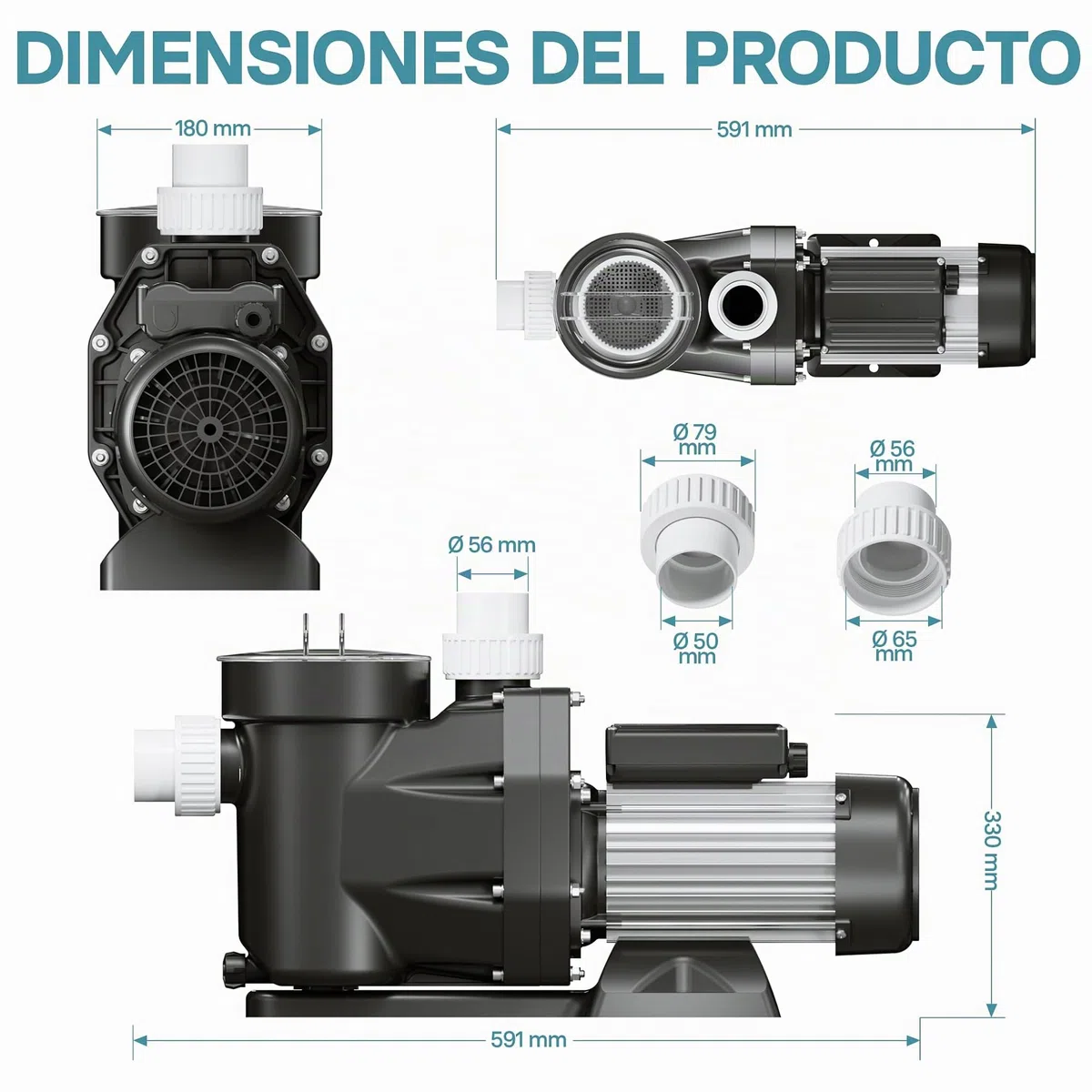 Wiltec Bomba para piscina 28800 l/h 1300 W altura de impulsión 17 m, altura de aspiración 4 m bomba de filtración para la circulación del agua piscina bañera hidromasaje jardín