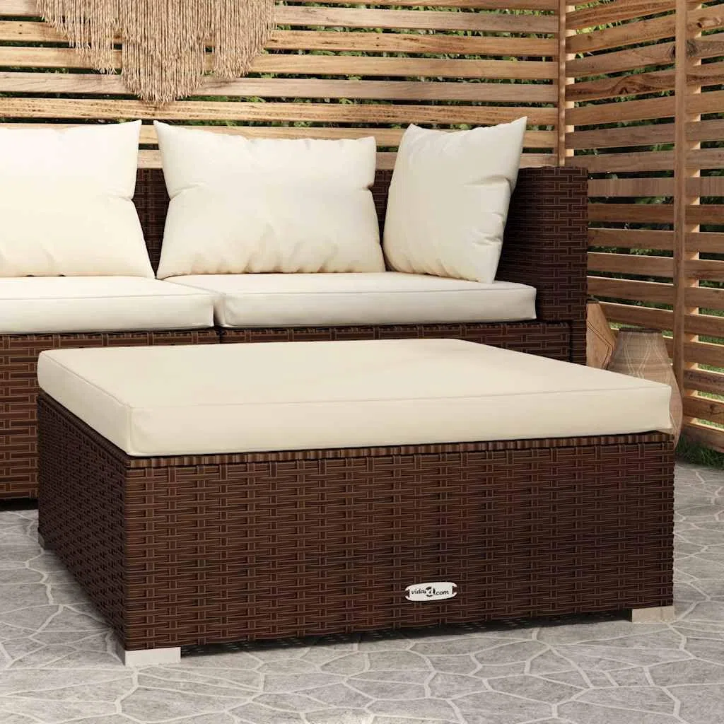 Genérico Reposapiés de jardín y cojín ratán sintético marrón 70x70x30cm,Mobiliario,Muebles de jardín,Asientos de Exterior,Sofás modulares de Exterior,317503