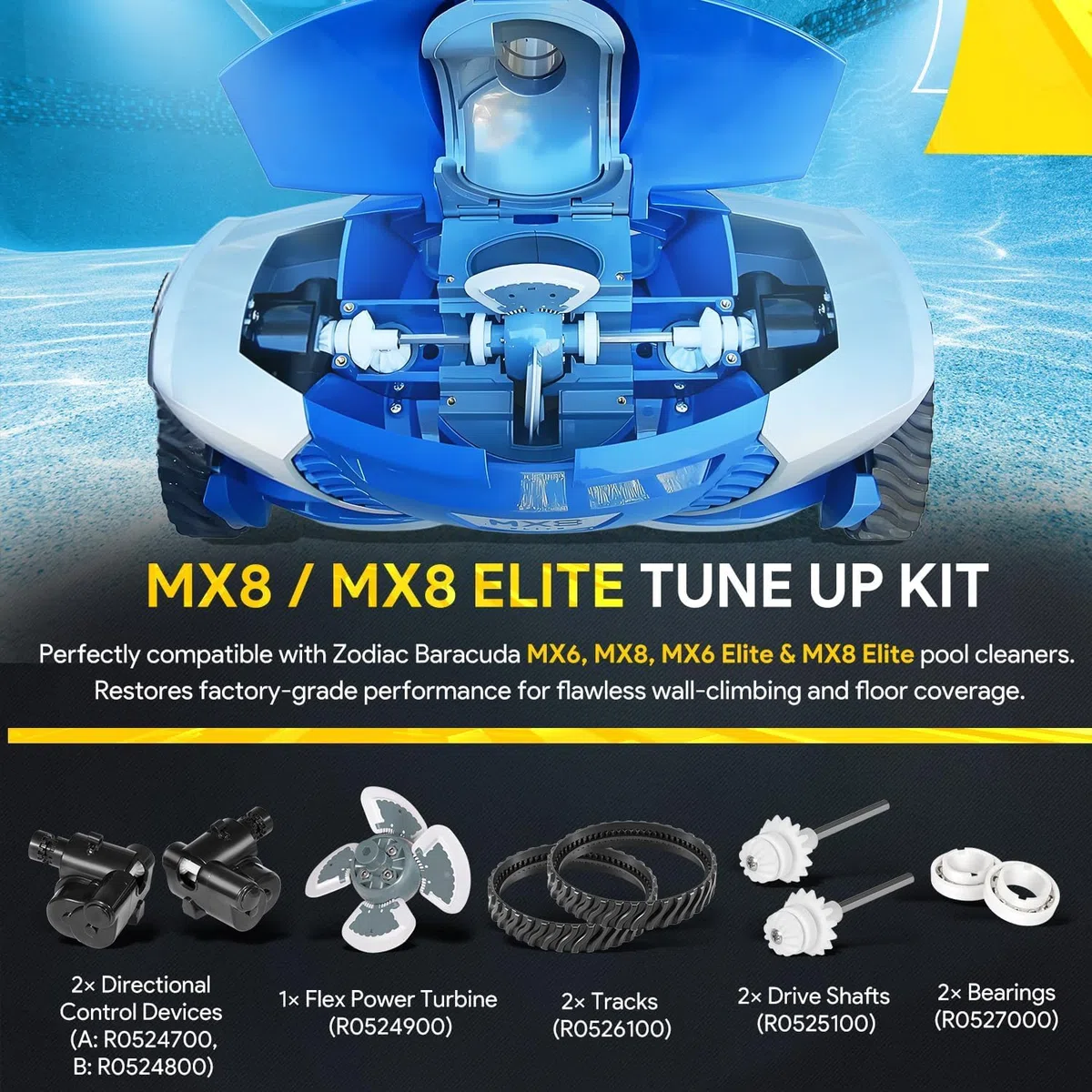 Kit de mantenimiento completo R0796200 para limpiador de piscinas Zodiac Baracuda MX8, MX6, MX8 EL y MX6EL (repuestos) compatible con R0524900, R0526100, R0527000, R0525100, R0524700 y R052488