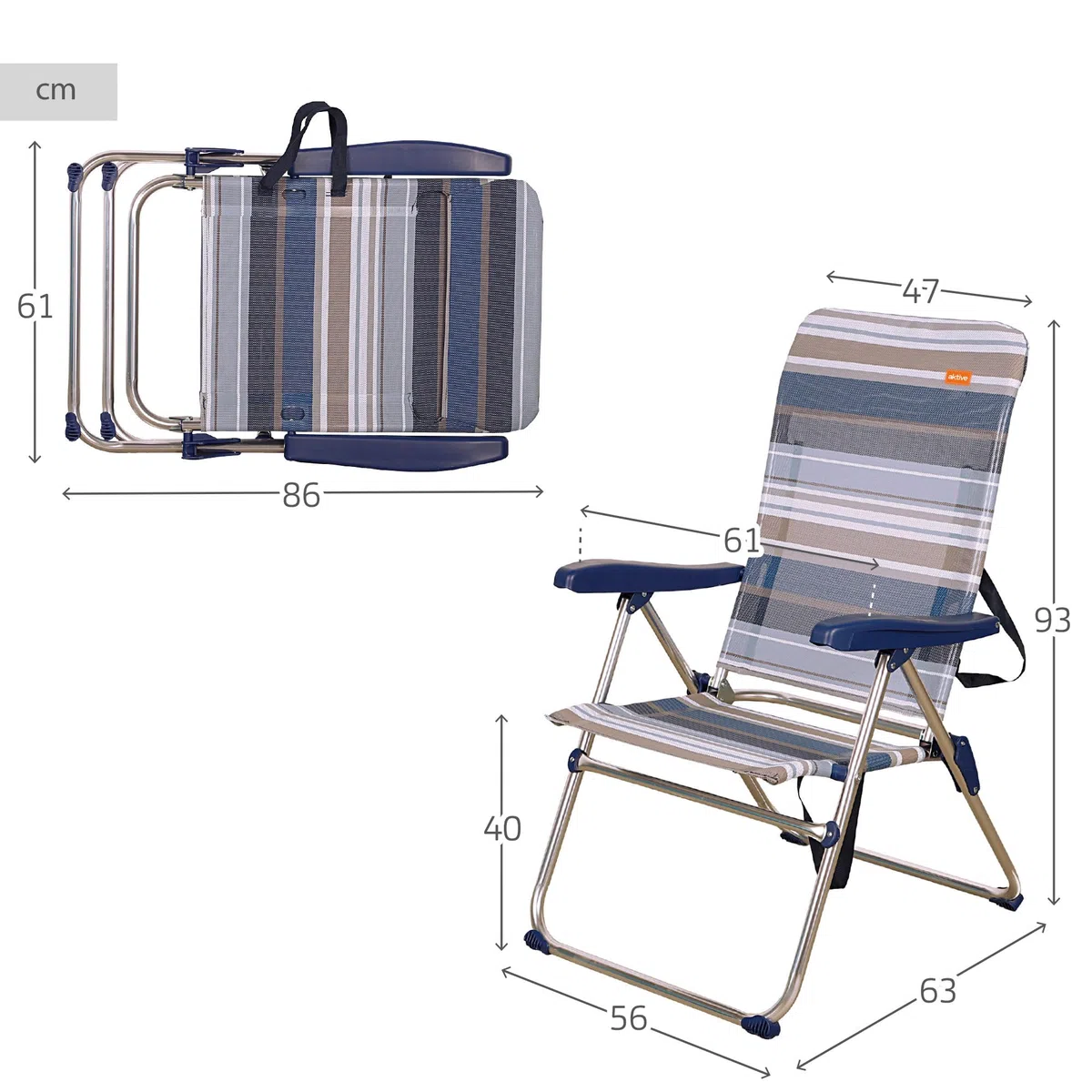 AKTIVE 62603 - Silla plegable playa alta 5 posiciones marinera