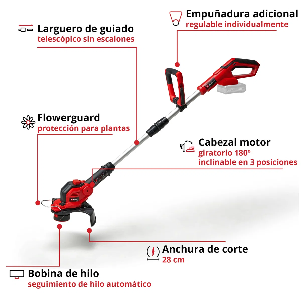 Einhell Recortadora de césped con batería GE-CT 18/28 Li-Solo Power X-Change (Iones de Litio, 18 V, 28 cm de Anchura de Corte, Hilo, Cabezal Motor Giratorio e inclinable, sin batería ni Cargador)