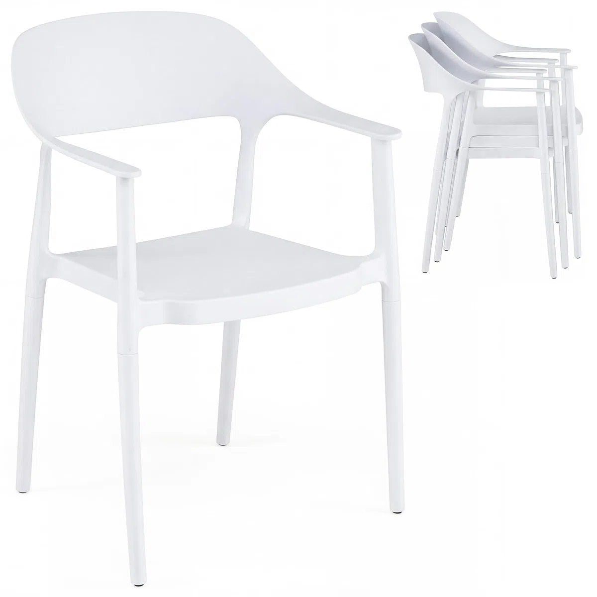COSTWAY Silla de Cocina Pack 4 de Plástico Reciclado, Sillas de Comedor Apilables con Respaldo Curvado, Apoyabrazos y Asiento Amplio, Sillas Terraza para Exterior e Interior, Salón, Jardín (Blanco,4)