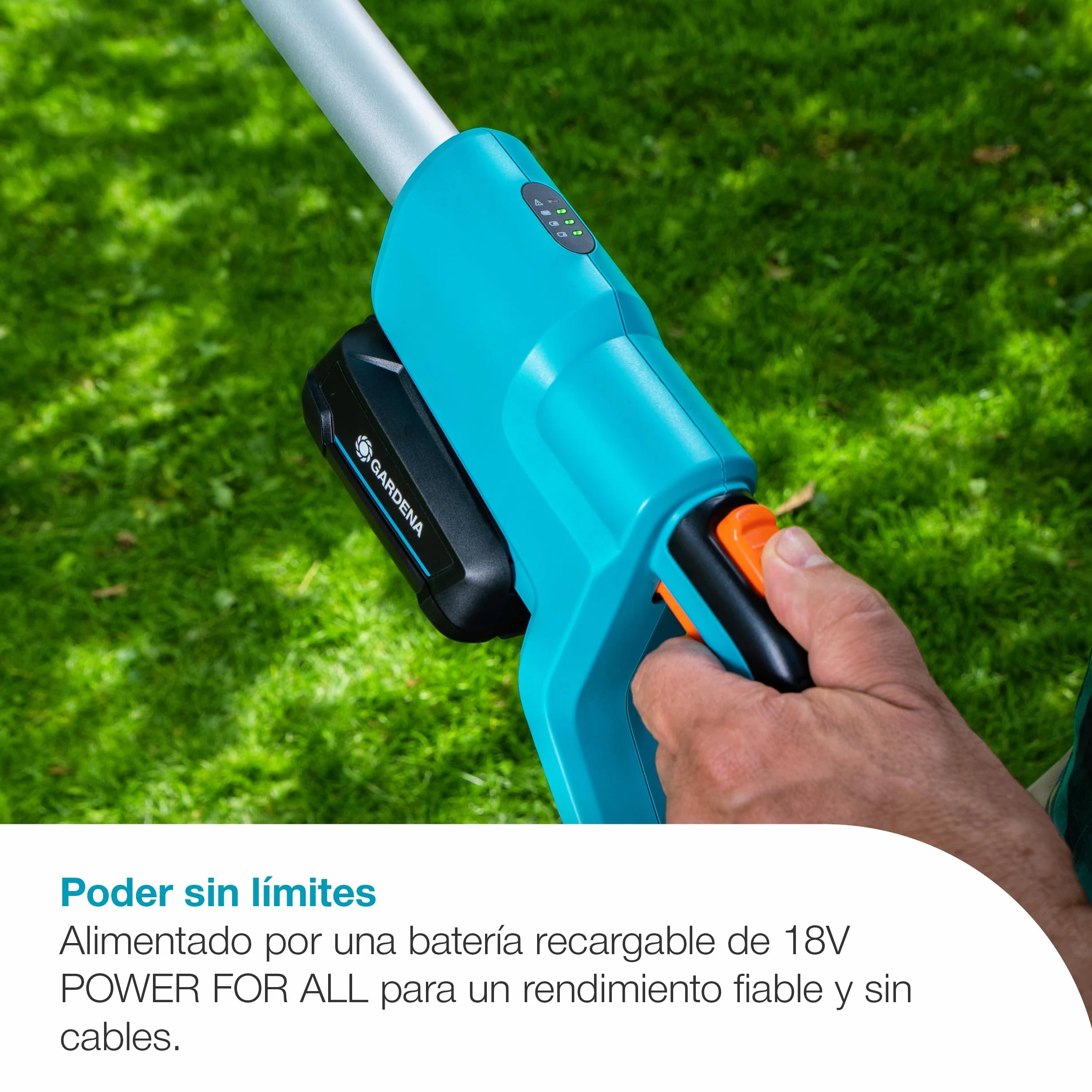 Gardena Sierra telescópica a batería TCS 20/18V P4A Set listo para usar: Telescópico, Hasta 4 m de alcance, Soporte de corte, Cabeza basculante, Sin cable (14770-20)