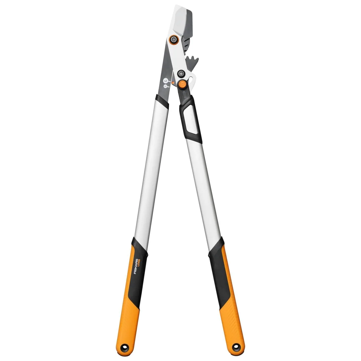 Fiskars X-series DualAction Tijeras de podar Bypass LX108, 2en1 para cortes rápidos o potentes, Cuchillas de acero antiadherente/Mangos ligeros de aluminio con SoftGrip, Negro/Naranja, 1080133