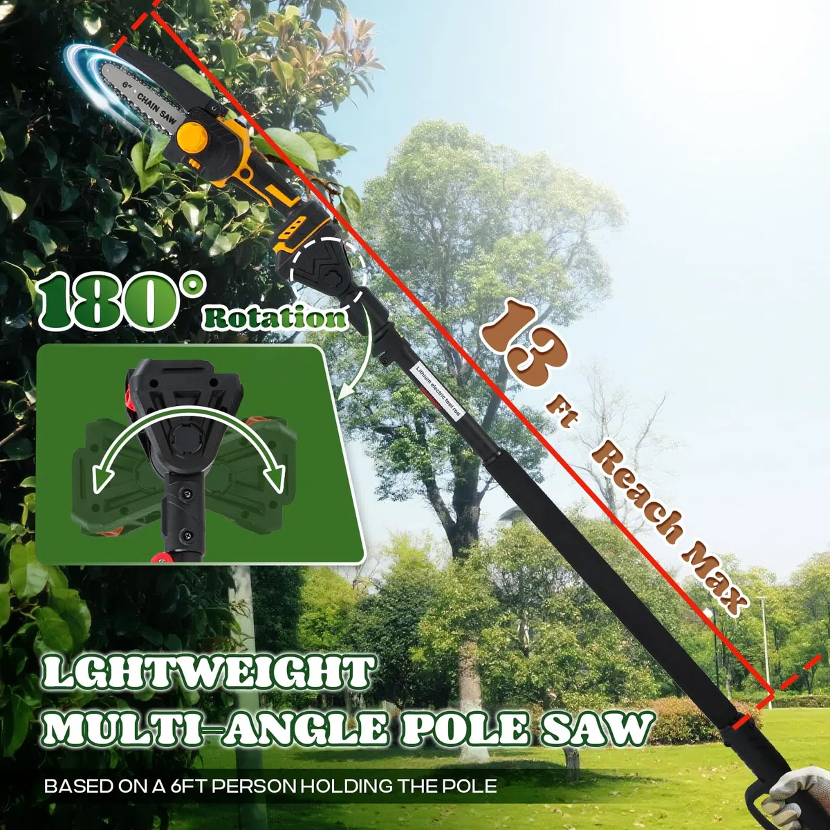 Moongiantgo 3-en-1 Tijeras de Podar Telescópicas y Motosierra Telescópica Electrica, Tijeras de Poda 6,5cm & Motosierra 15cm con Pértiga Telescópica 2m, 2x2000mAh, Bolsa Almacenamiento
