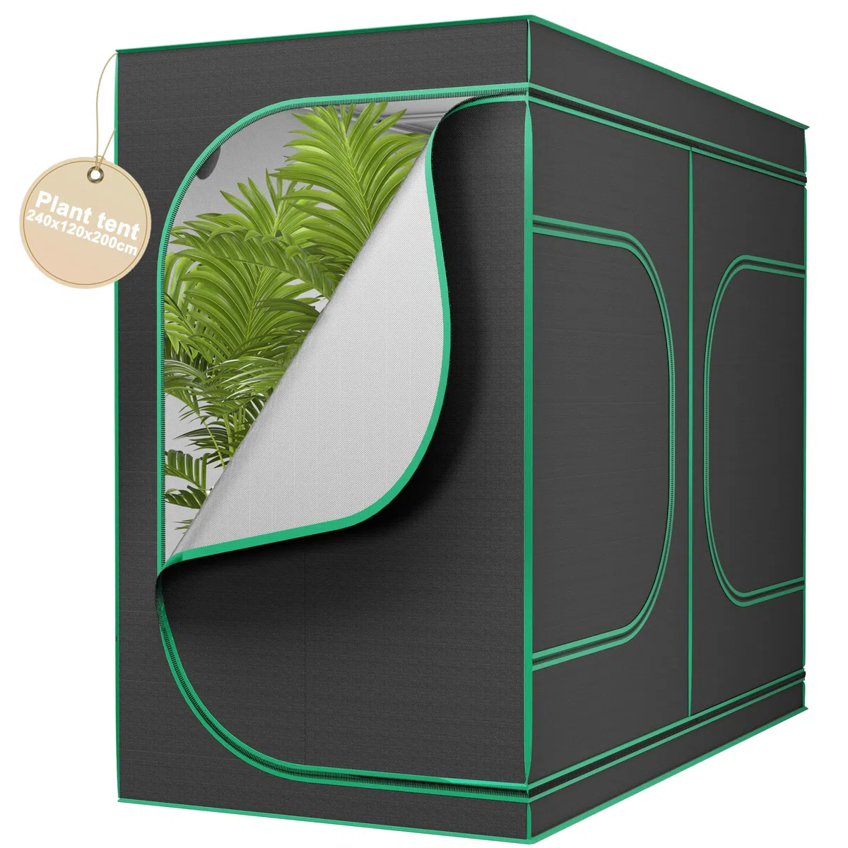Juego completo de carpa para cultivos (240 x 120 x 200 cm, incluye marco de acero, ventana reflectante, bandeja de suelo y canal de accesorios)