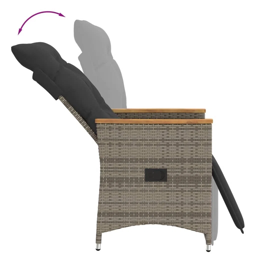 vidaXL Sillón reclinable de jardín con Cojines ratán sintético Gris, Silla de Patio reclinable, Asiento de jardín reclinable, Tumbona