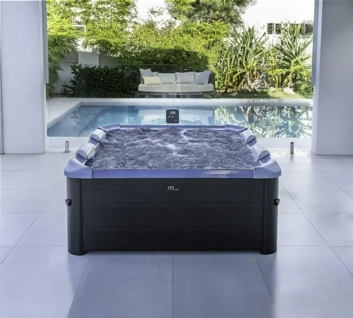 MSPA Whirlpool Oslo Saphire, 160 x 160 x 65 cm, Whirlpool Hinchable para 6 Personas, con 120 chorros de Masaje, 8 chorros de Agua, calefacción PTC, LED, desinfección de ozono y Cubierta térmica