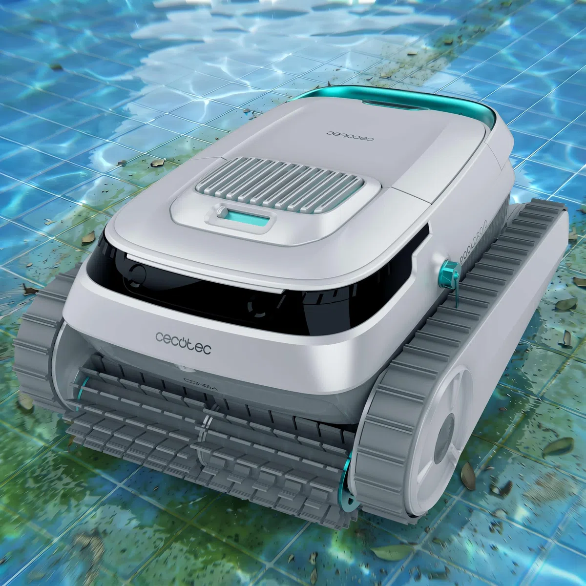 Cecotec Robot Limpiapiscinas para Fondos, Paredes y Línea de Flotación Conga Pooldroid 5000 TotalClean Pearl. Superficies 100m2, Pendiente Máx 90º, Autonomía 120mins, Filtro Alta Eficiencia 180μm, 4L