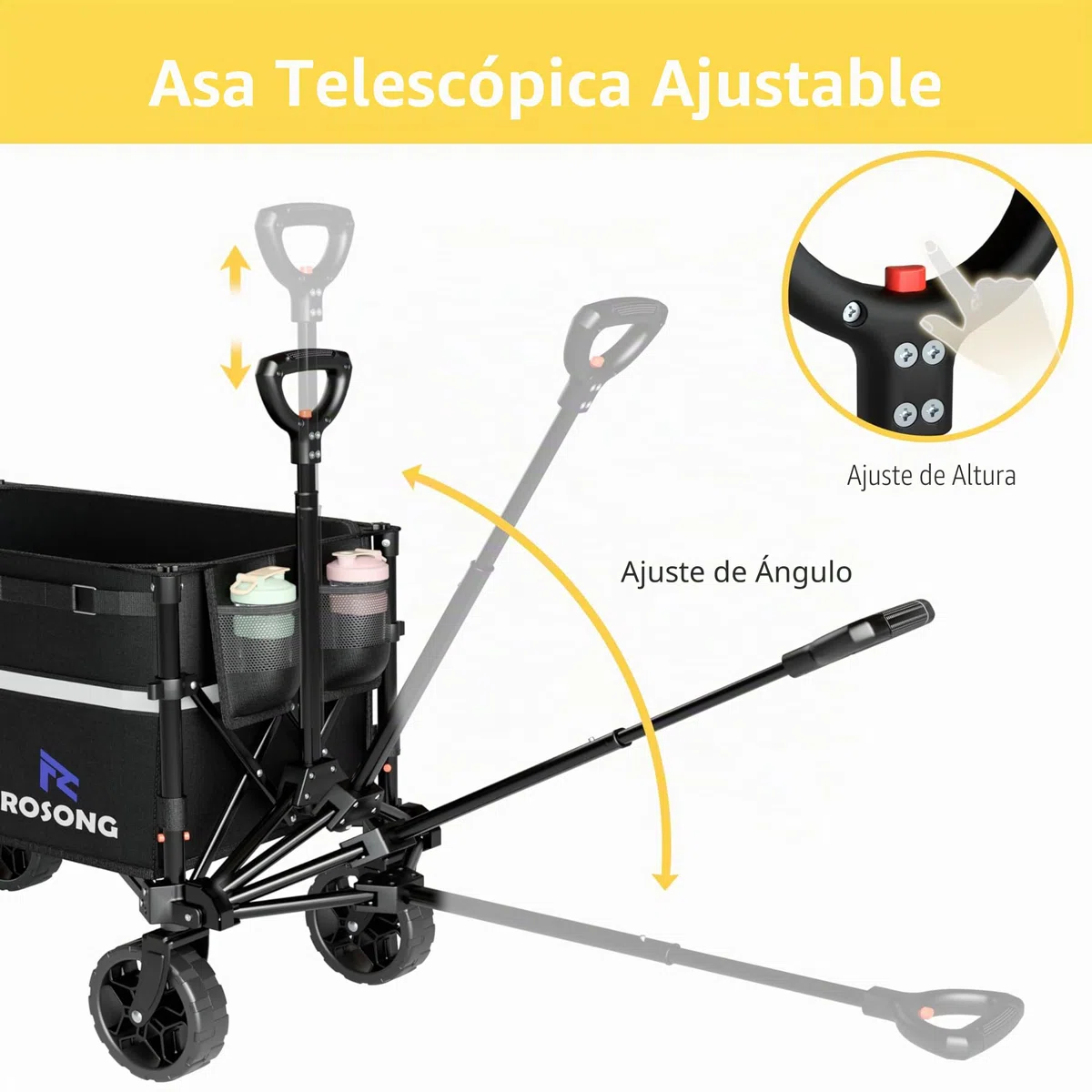 ROSONG Carro Playa Plegable con Ruedas Grandes Todo Terreno Carrito de Transporte Robusto Carro Playa con Bandas Reflectantes para Camping Jardín y Compra, Negro 120L