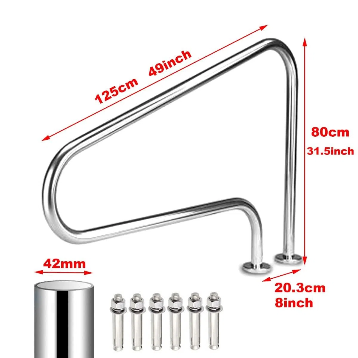 Barandilla De Piscina De Acero Inoxidable 304, Pasamanos De Piscina De Seguro Y Antideslizante, 250kg Capacidad De Carga, Fácil Montaje, 125x80cm (Size : 1 Pack)