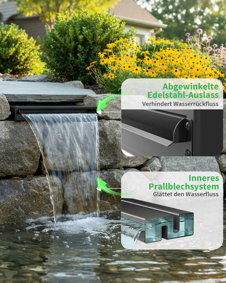 POPOSOAP Juego de cascada de estanque, todo en uno, estanque de jardín, cascada, rebosadero con bomba sumergible de 4600 l/h, caja de filtro y manguera para estanque de jardín, estanque de peces y