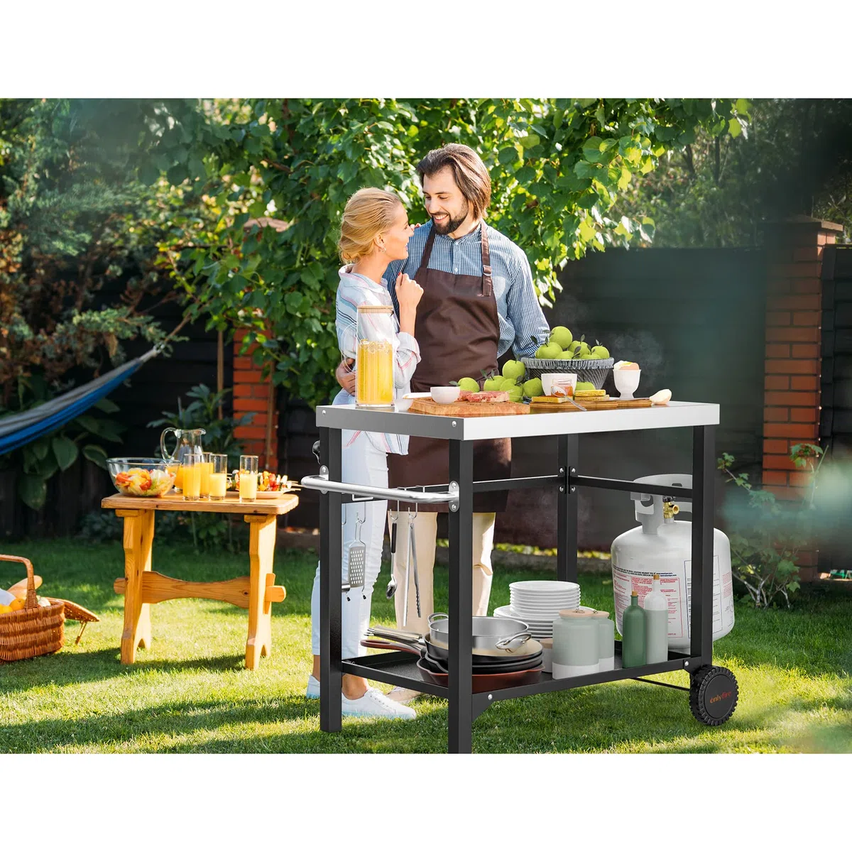onlyfire Carro de Barbacoa, Carrito de jardín para Barbacoa, Superficie de Trabajo para Exterior, jardín （96 * 64 * 81cm）