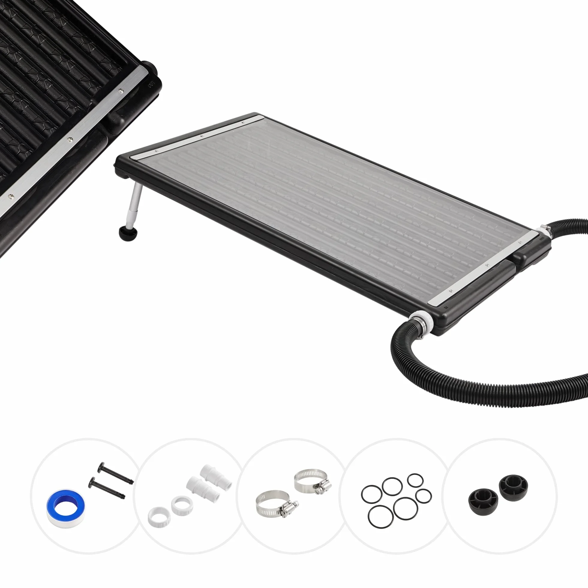 Arebos Calentador solar para piscina, 110 x 65 x 7,5 cm Calentador solar para piscina, capacidad de hasta 15 litros, caudal de hasta 10.000 L/h, conexión de manguera Ø 32/38 mm, incluye material de
