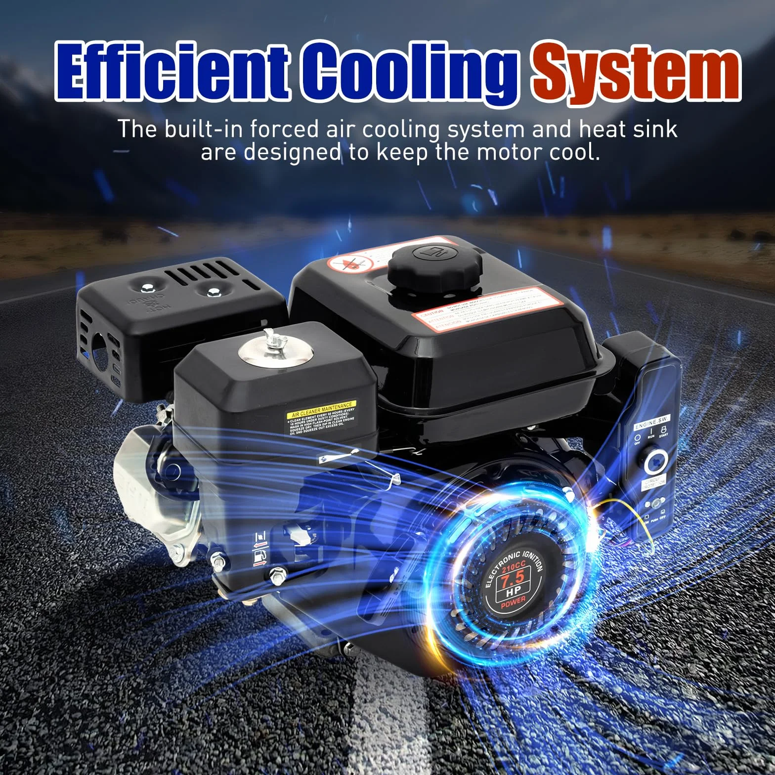DIFU Motor de gasolina de 7,5 CV con arranque eléctrico | Motor de 4 tiempos Go Kart de 210 cc | Bajo consumo de combustible | Motor de pie con motor de karts de eje 20 mm con función de alarma de