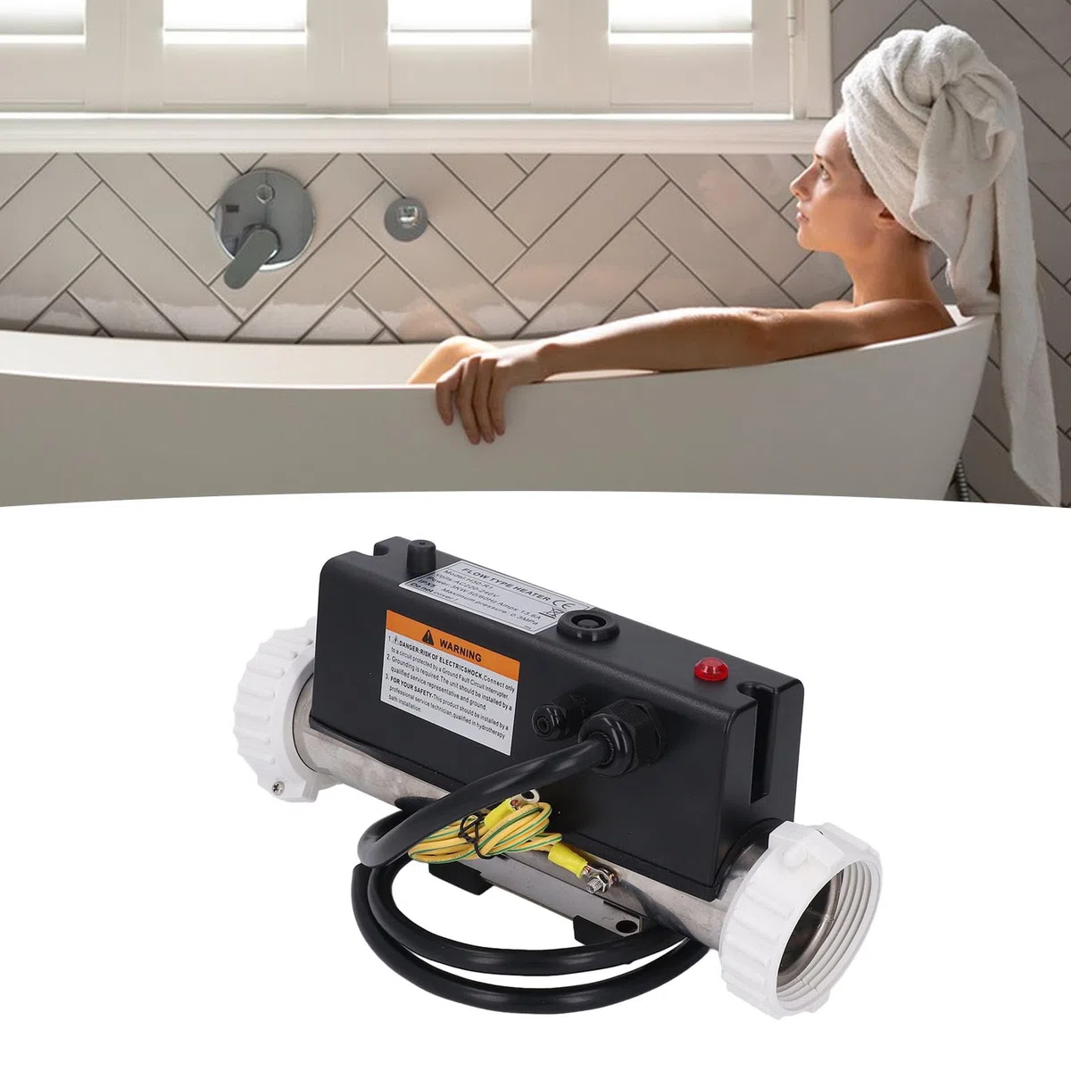 Qcwwy Calentador de Piscina Eléctrica, Termostato de Agua con Control de Temperatura Autocompletado para Bañera de SPA Piscina Hardpada con Interruptor de Presión (3KW)