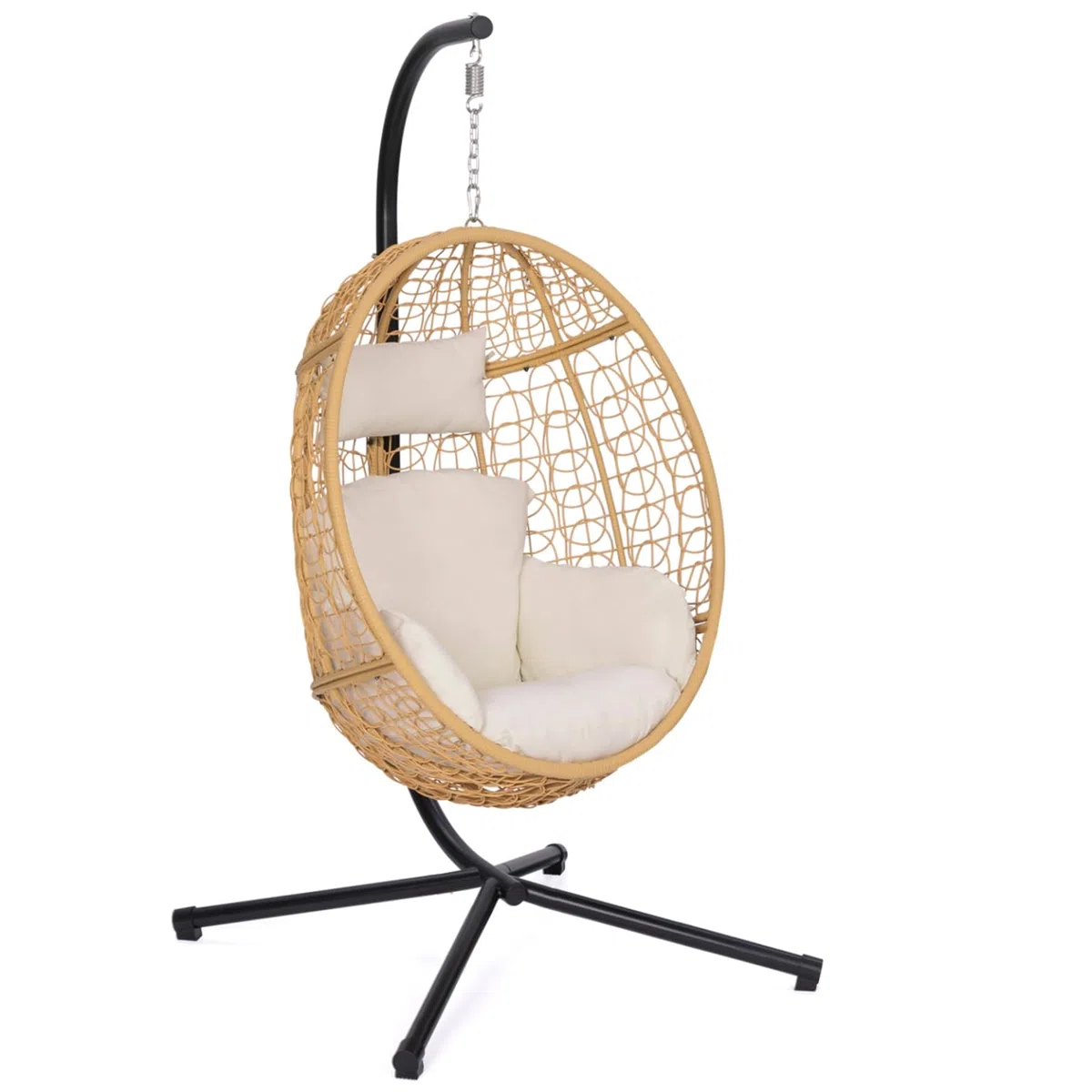 IDMarket – Sillón colgante calado efecto ratán con cojín crudo