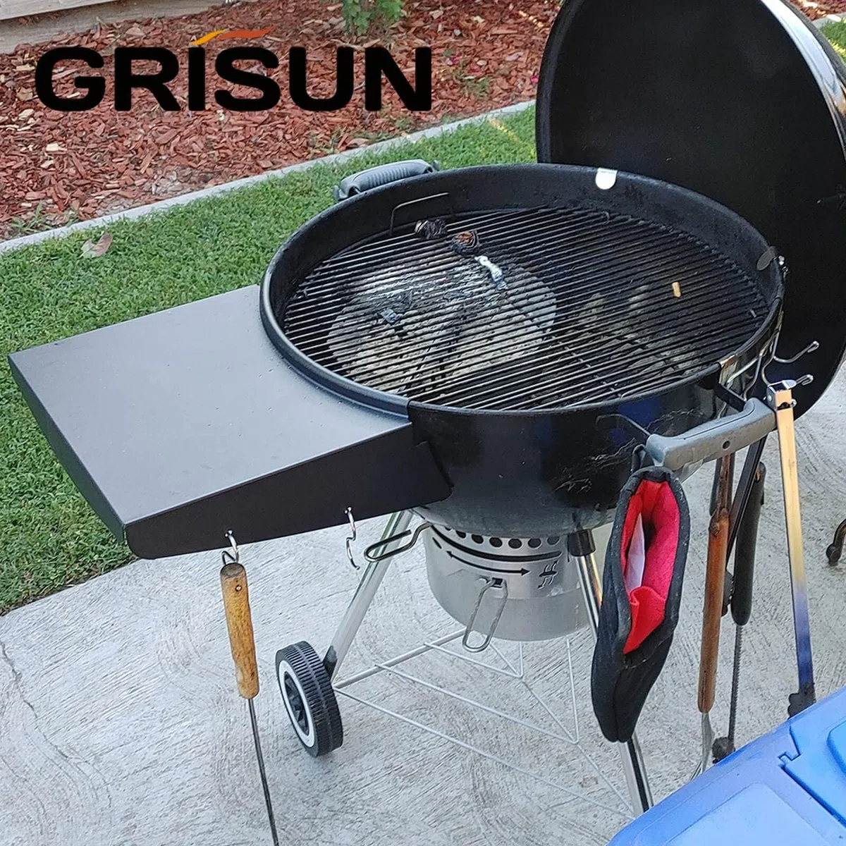 Grisun Estante de mesa para parrillas Weber Kettle de 22 pulgadas, estante de mesa lateral para Weber Master Touch, parrilla de carbón original, accesorios de parrilla de hervidor, estante de mesa de