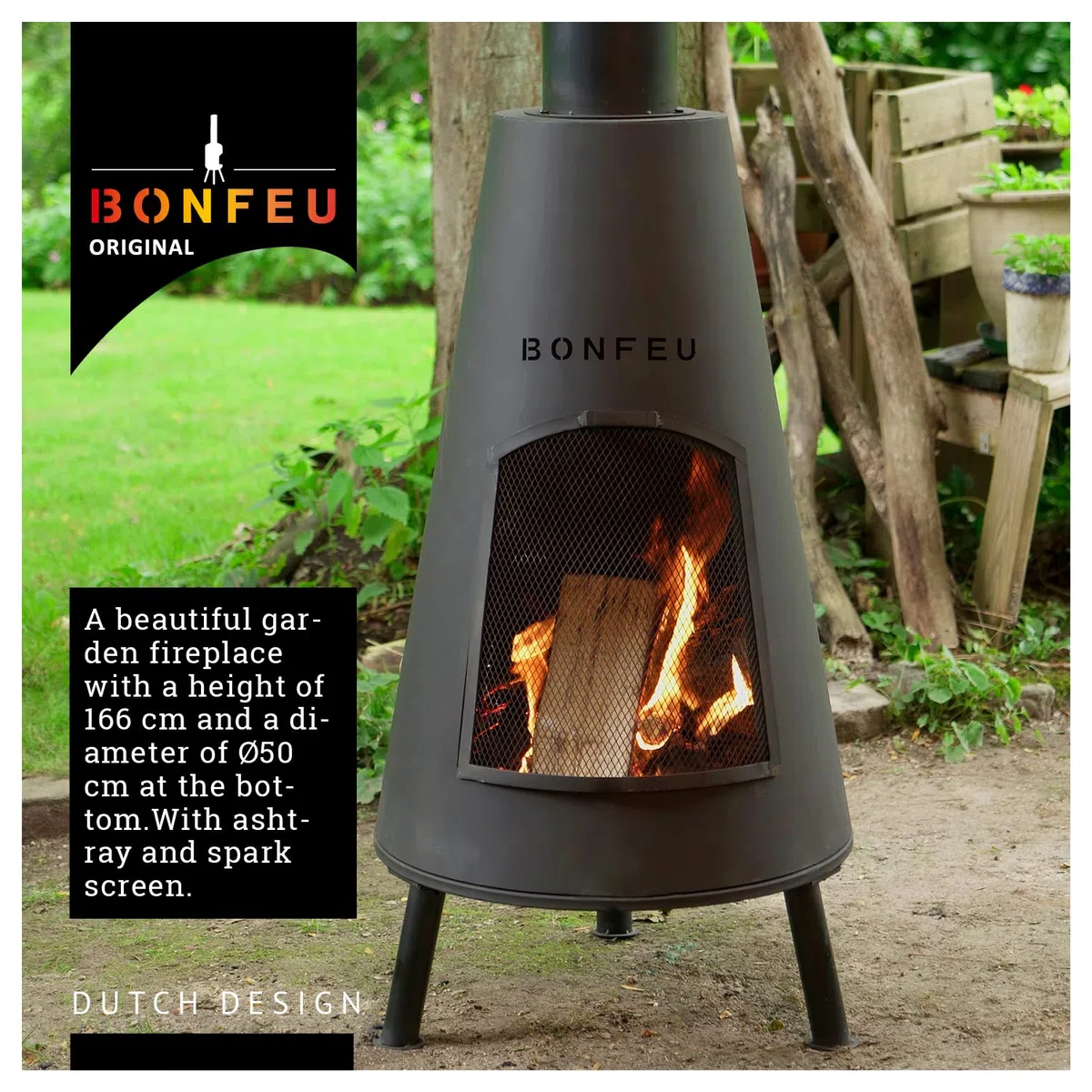 BonFeu BonPyra Negro - Brasero Exterior - Acero - Jardineria - Brasero - Jardin - Estufa Exterior - Chimeneas Exterior Chimenea de Jardín Multifuncional - 50x50x166 cm