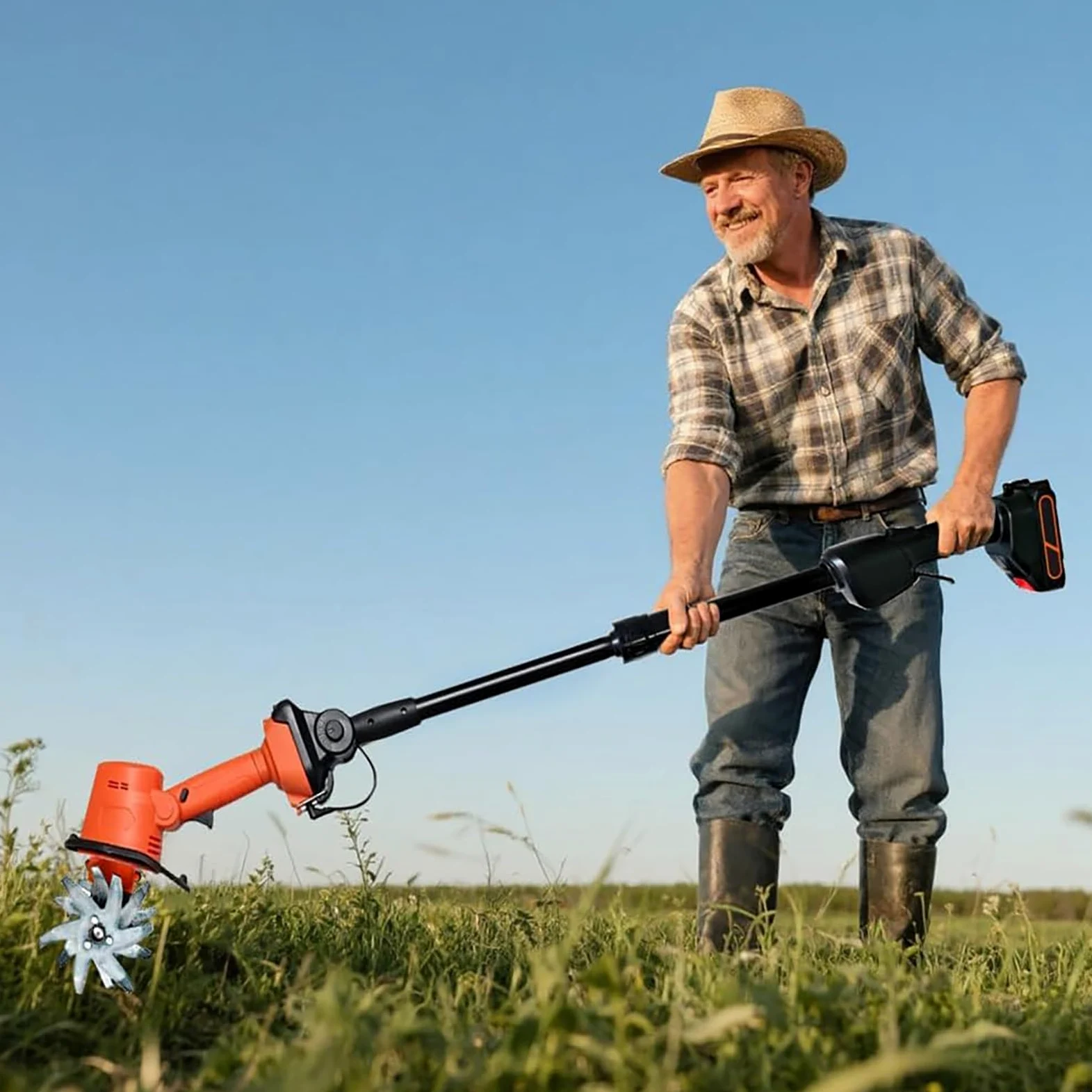 Rotocultivador eléctrico de jardín, minicultivador inalámbrico de 21 V, cultivador de Tierra portátil, 235 RPM con 4 Filas de púas, Cargador de 2 baterías de 1,5 Ah, Ancho de labranza de 10 cm