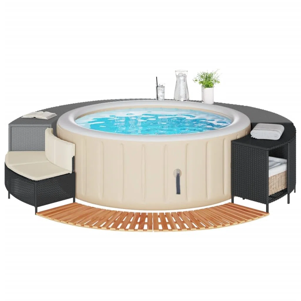 LAPOOH Borde bañera hidromasaje Madera Acacia y ratán sintético Negro, Yacuzzi Exterior Hinchable Piezas De Recambi, Borde para bañera De Hidromasaje SPA - 365614