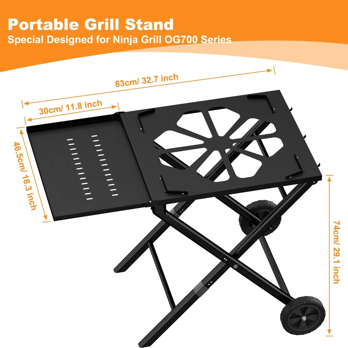 Soporte para Parrilla Ninja OG701, Carros Plegables para Barbacoa al Aire Libre, Carrito de Plegable Portátil con Mesa