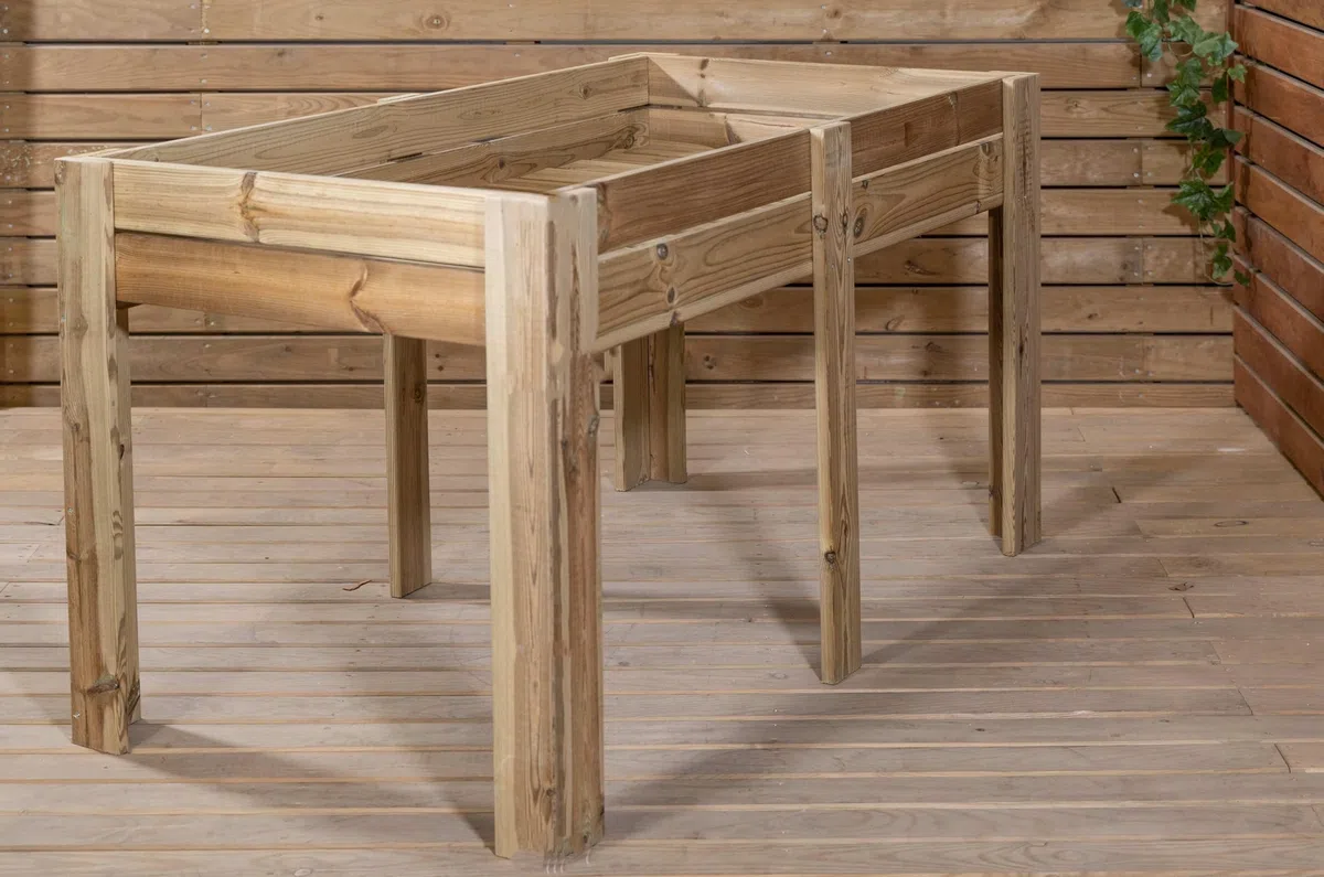 Mesa de Cultivo de Madera con Cajón de 20 cm de Profundidad, Tratada para Exterior - VidaHuerto (200x80x80 cm)
