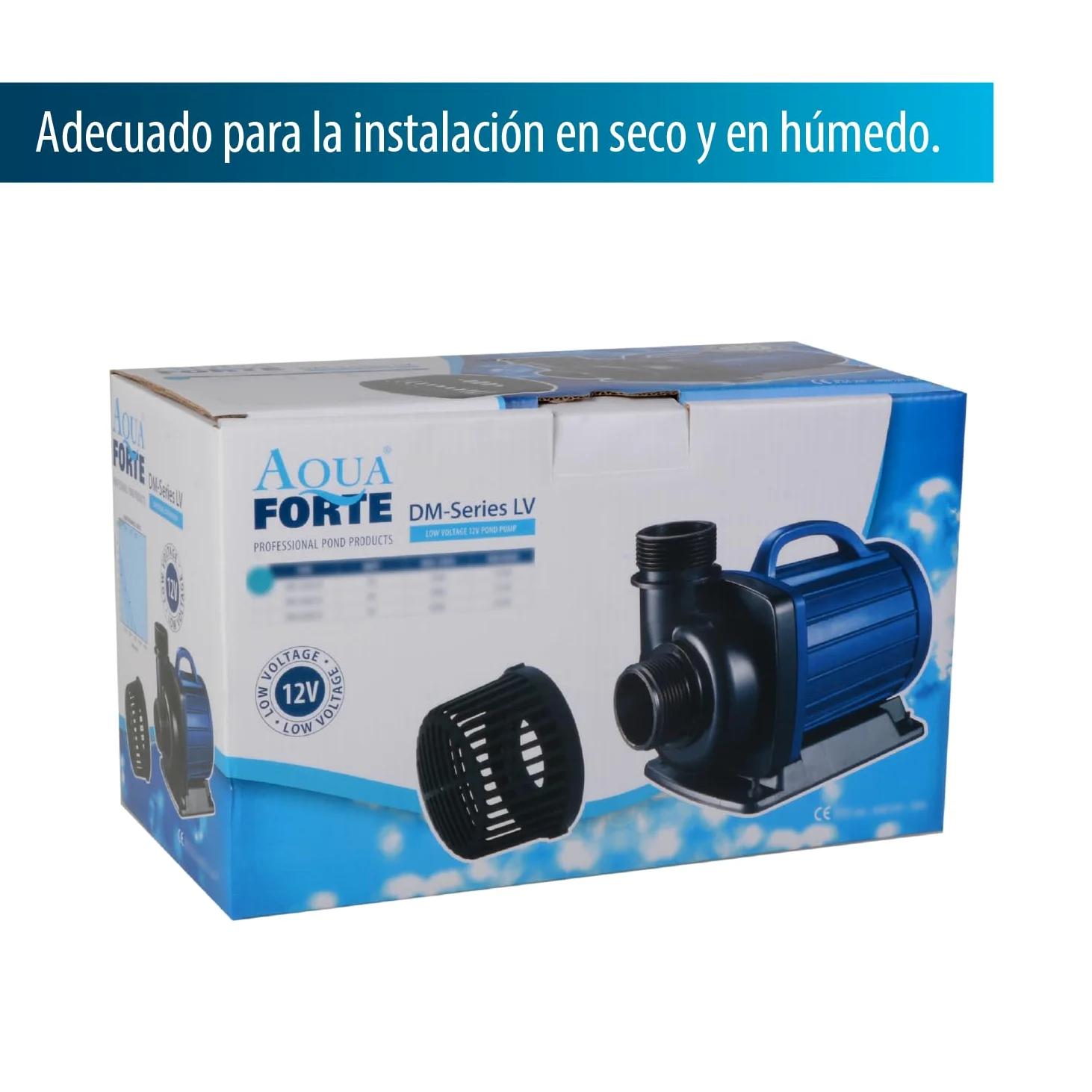AquaForte Bomba de estanque AquaForte DM 3500 de bajo voltaje 12 voltios 30 vatios, caudal 3m3 por hora, altura 3 m, protección automática contra funcionamiento en seco, longitud del cable 10 m