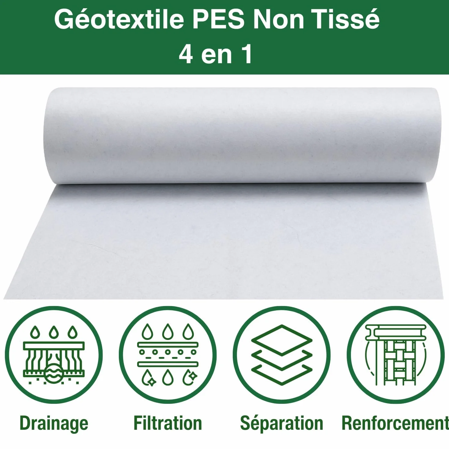 30m² Fieltro Geotextil 200g/m2 poliéster (PES) - Tejido Permeable al agua - 1 x 30m - Lona de drenaje Cuenca/Terraza/Jardín - Separación de grava/arena/adoquines sintéticos