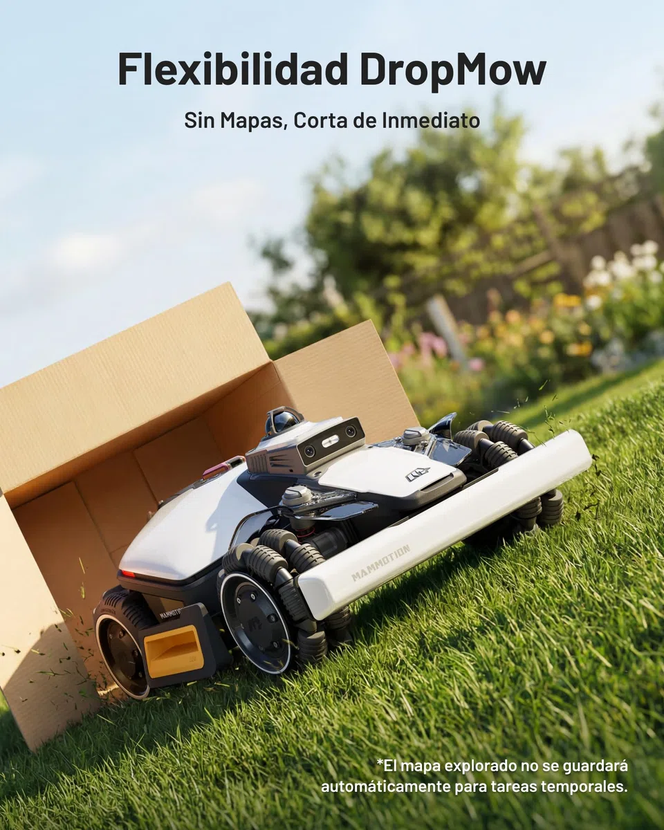 MAMMOTION LUBA Mini 2 AWD 1500 Robot Cortacésped sin Cable Perimetral, con LiDAR 360° y Visión IA de Doble Cámara, Sin RTK, Pendiente del 80%, Modo DropMow, Gestión Inteligente de la Batería