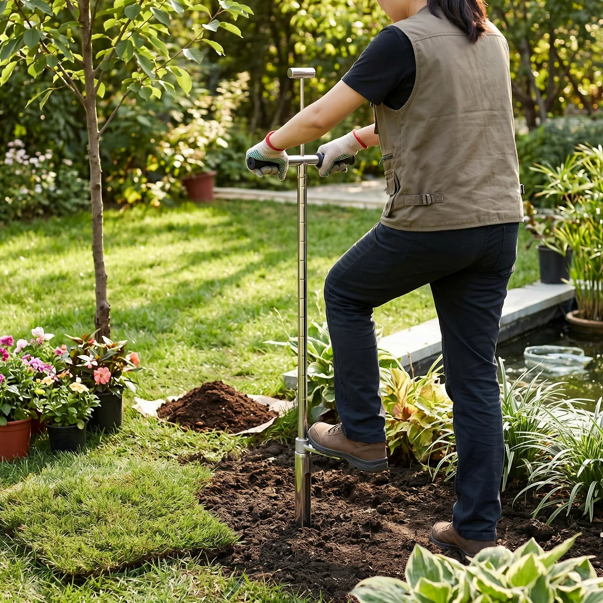 Fafeicy Sonda de Muestreo de Suelo y Muestreador de Suelo Profesional Acero Inoxidable 105 cm Longitud 50 mm Boca con Pedal
