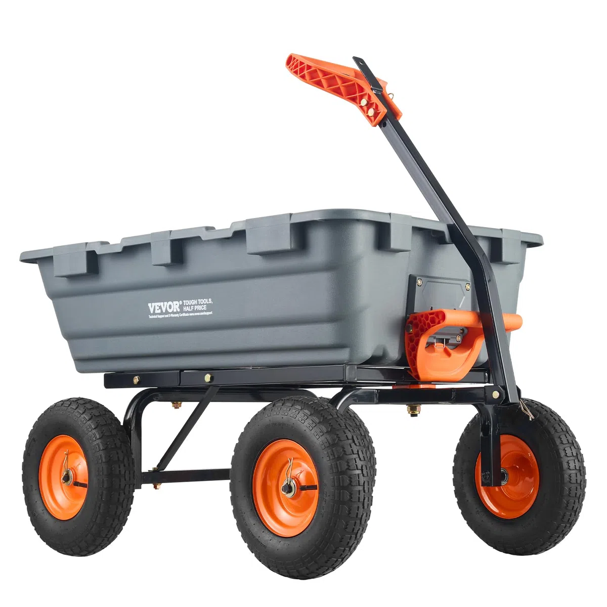 VEVOR Carro Volcador de Polietileno para Jardín con Marco de Acero Fácil de Montar, 2 en 1 Carro Volquete con Mango Convertible con Neumáticos Grandes, 544 kg de Capacidad para Jardín, Patio