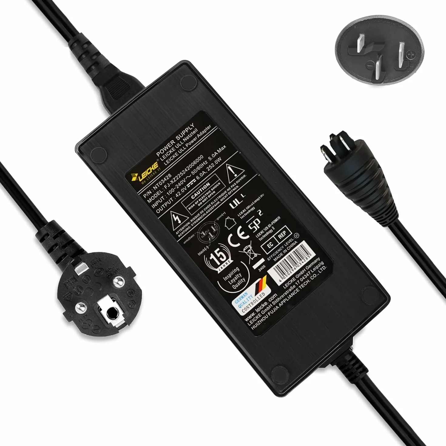 LEICKE Cargador Rápido de 6A para Bosch 36V/42V E-Bike – Compatible con Active Line, Active Line Plus, Cargo Line, Classic+ Line, Performance Line, Line CX, Line Speed