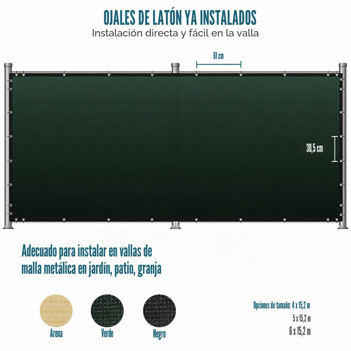 UIRWAY Malla de Ocultacion Jardin Verde 1.8 x 15.24m Malla Sombreo 142 g/m² Densidad HDPE UV Protección para Vallas de Jardín, Terraza, Balcón con Cable (Verde)