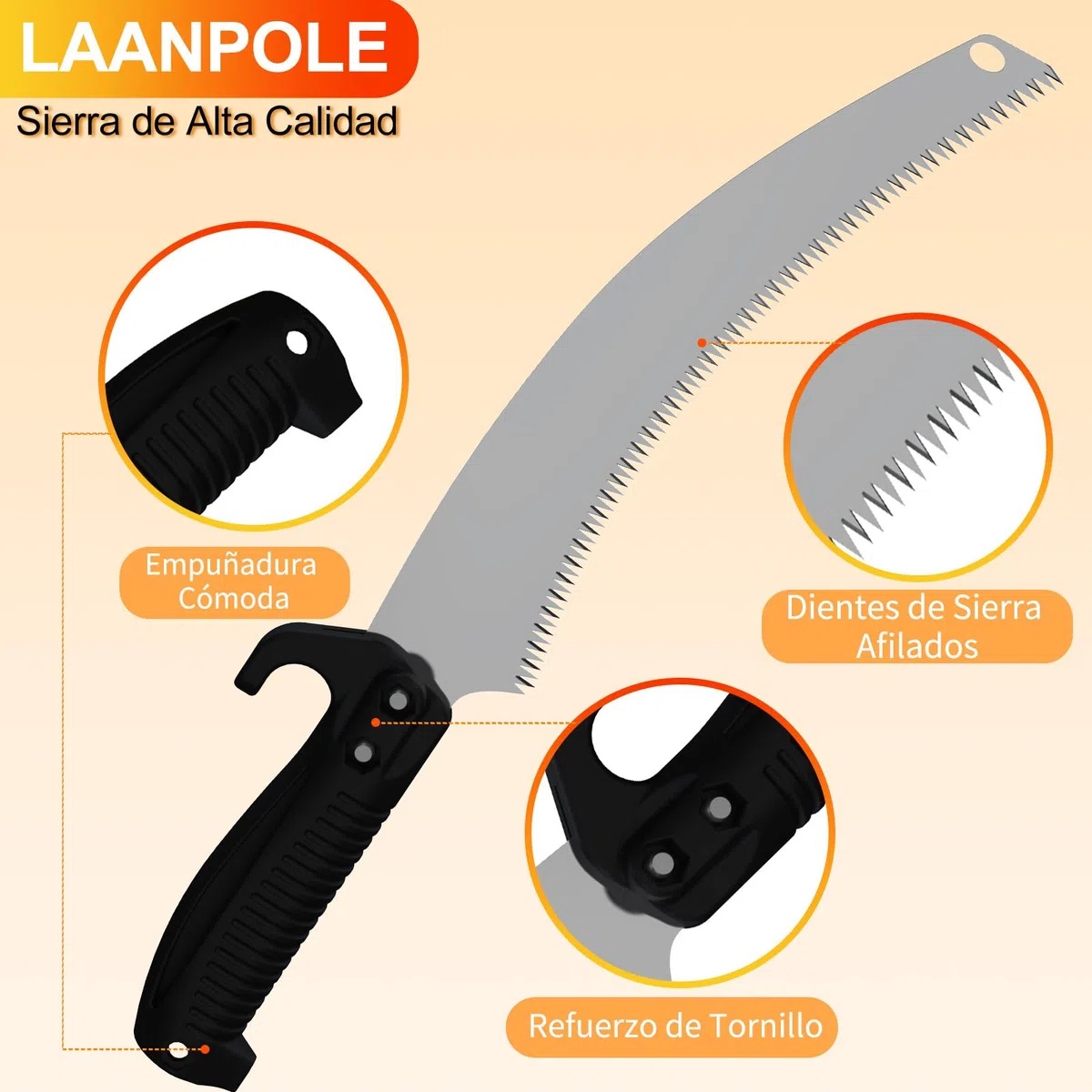 LAANPOLE Sierra de Pértiga 6m, Podadora de Árboles con Pértiga Telescópica con Pértiga de Extensión 1,5-6m, Podadora Manual para Patio, Naranja
