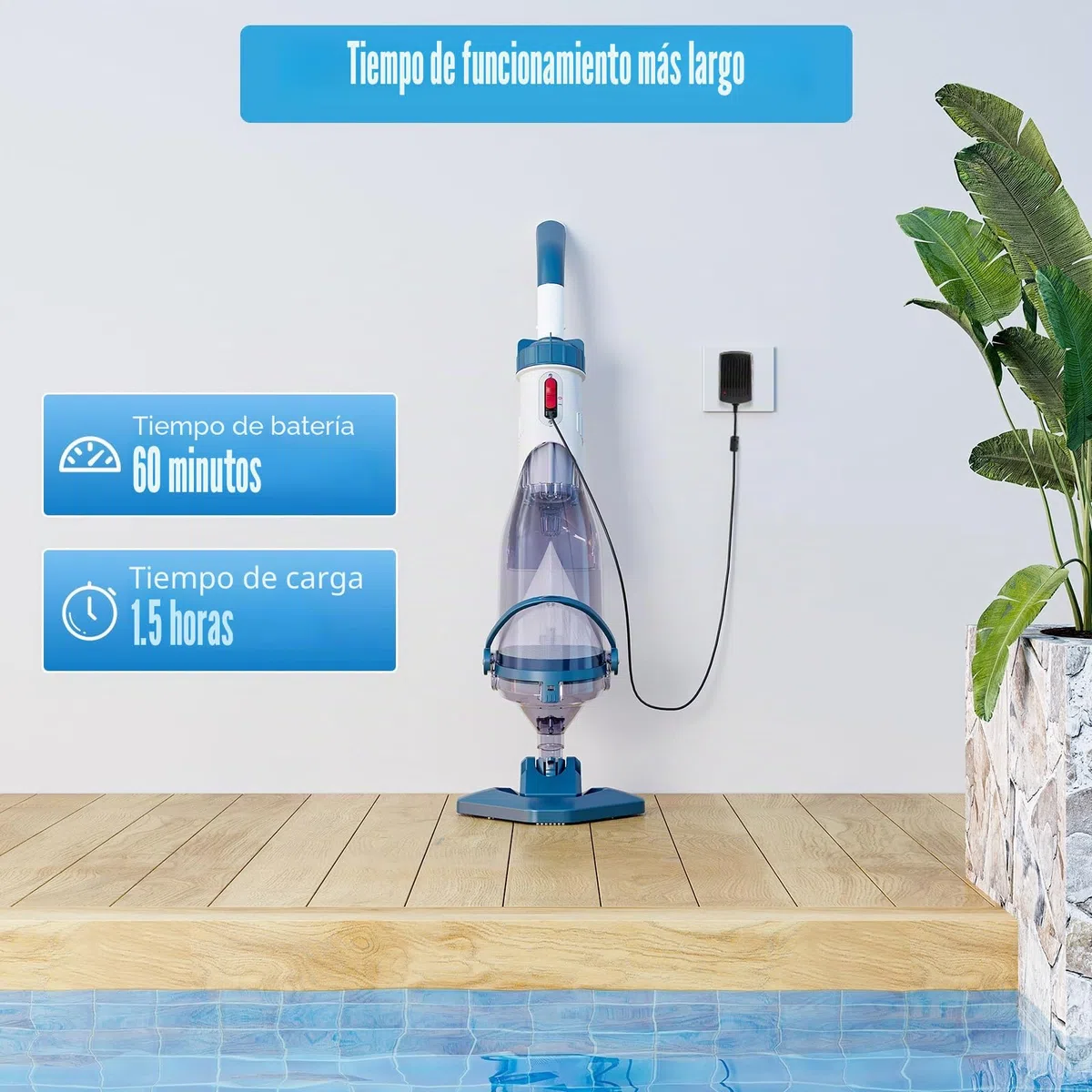 Enhulk Aspirador de Piscina con batería, hasta 60 Minutos de autonomía, Aspirador de Piscina con pértiga telescópica, succión de 4200 l/h, Ideal para Piscinas elevadas, spas y más, Azul