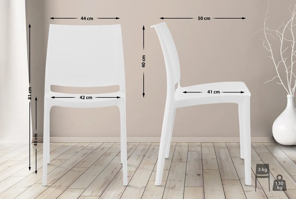 CLP Set De 2 Sillas Apilables Maya para Exterior Interior I Sillas para El Jardín Impermeables De Plástico con Respaldo, Color:Blanco