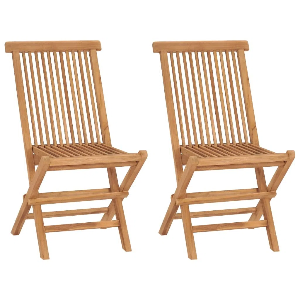 vidaXL 2X Madera Maciza de Teca Sillas de Jardín Asiento Patio Terraza Balcón Comedor Muebles Mobiliario Exterior Duradero Práctico Plegables