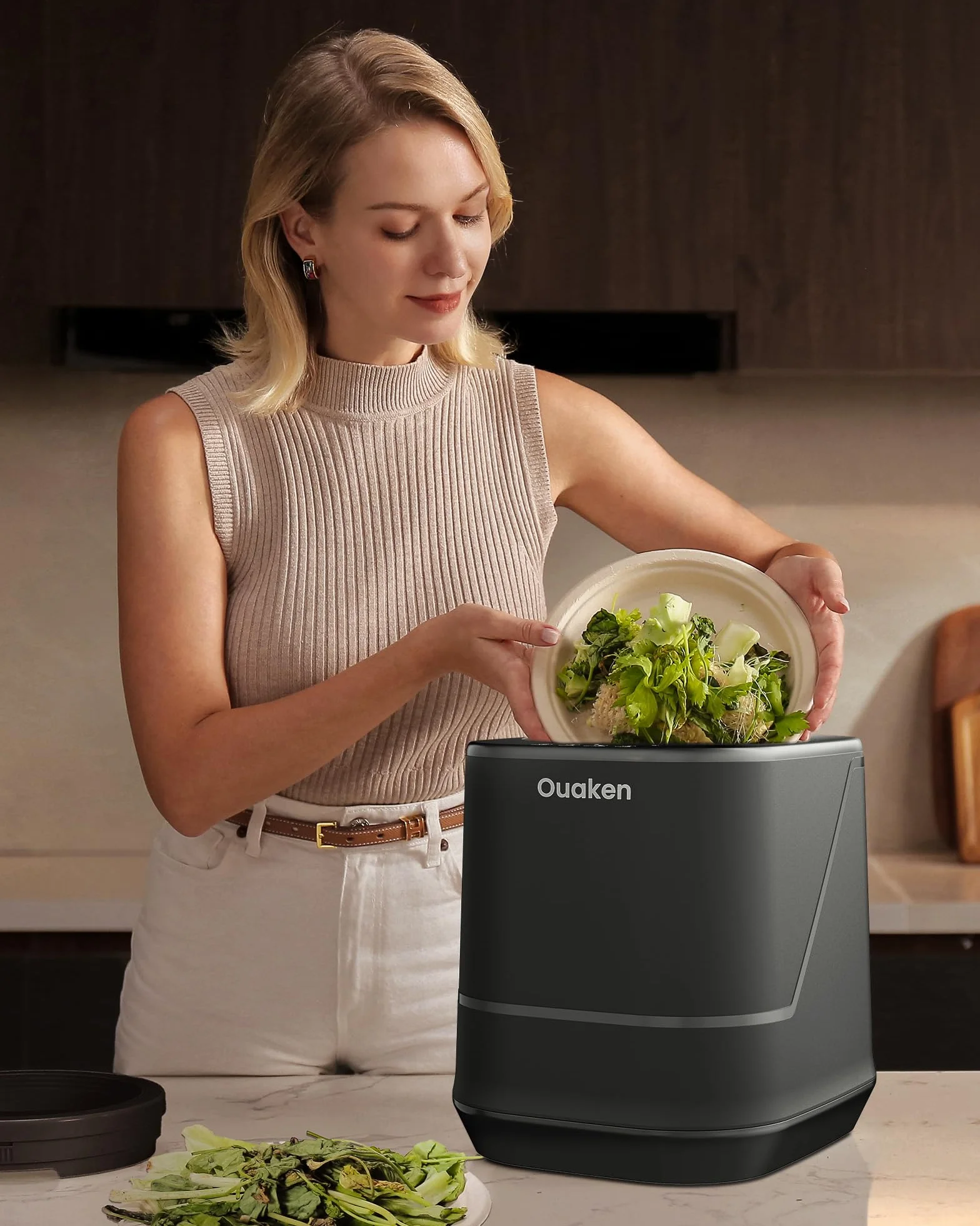 Compostador Eléctrico de Cocina 4L, Compostador Inteligente de Encimera, Sin Olor & Silencioso, Auto-limpiador – Convierte los Residuos de Alimentos en Fertilizantes, Compostador Interior, Negro