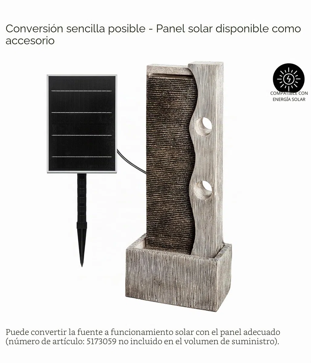 Dehner Fuente de jardín Eclipse con iluminación LED, Aprox. 100 x 40 x 19,8 cm, poliresina, Gris